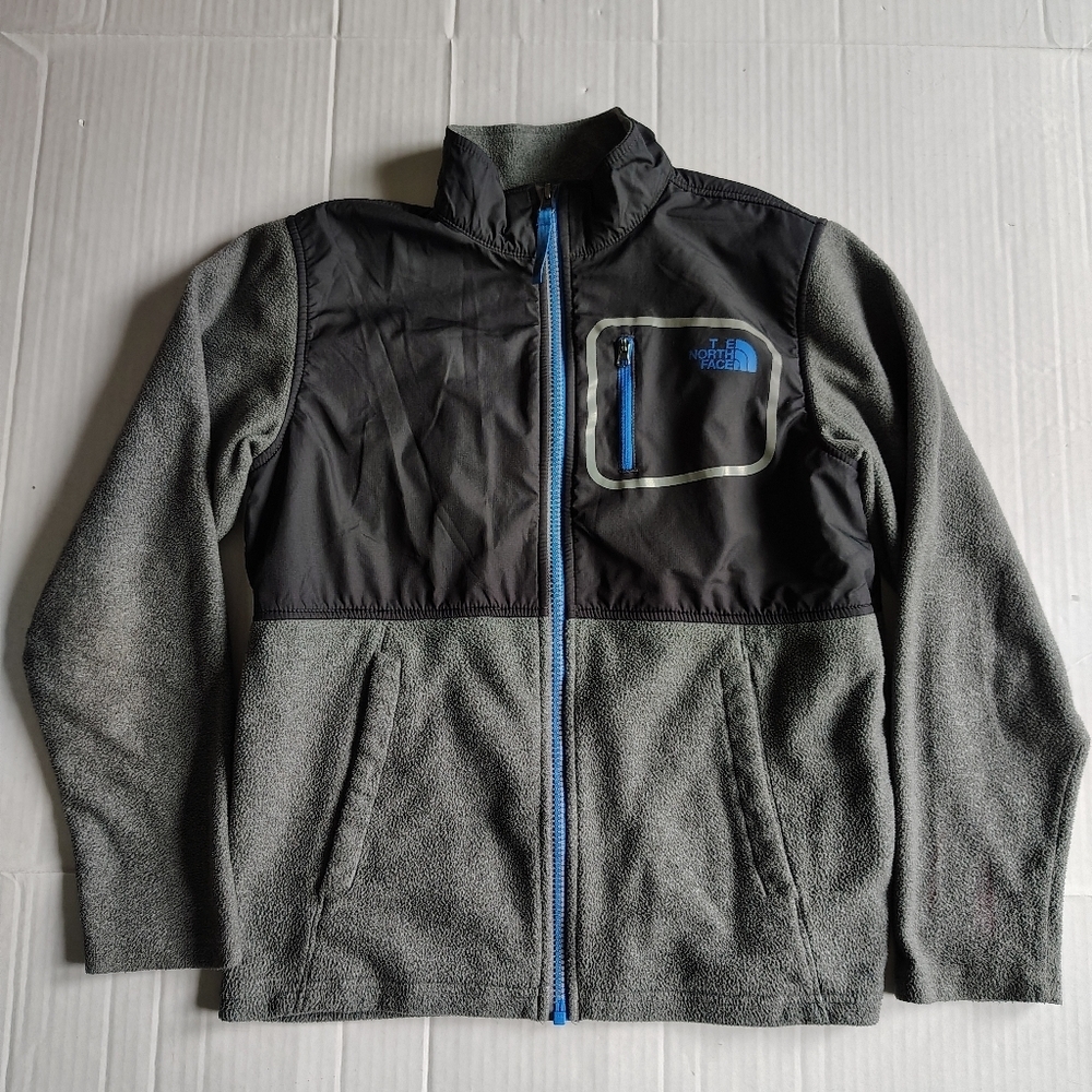 The North Face Jacket Boys Large Gray Black Fleece Jacket Full Zip